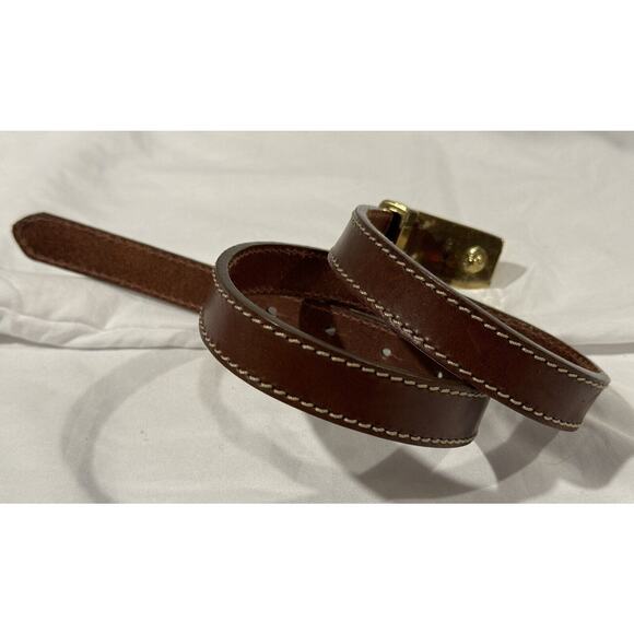 Vintage DKNY Brown Leather Skinny Belt With Brass Chain Detail Size Small Italy main image 8
